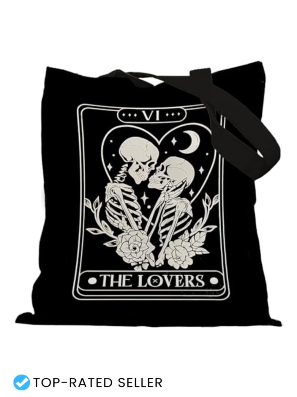 Gothic Reusable Tote Bag with Tarot Design, Eco-Friendly Canvas Grocery Tote